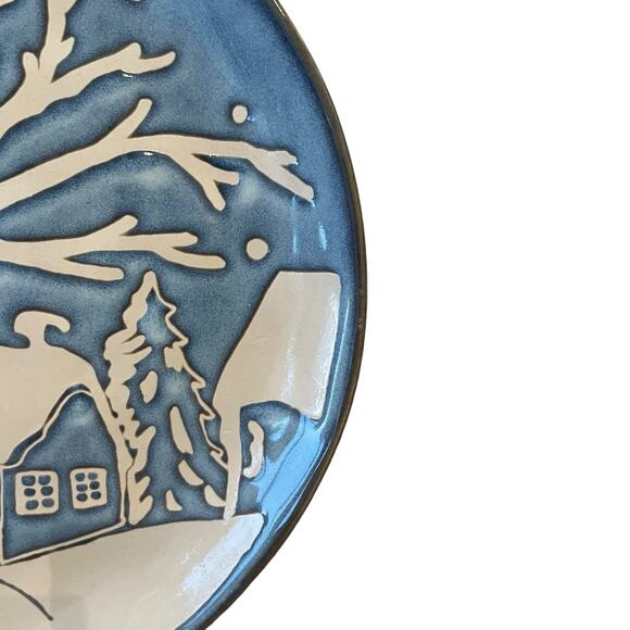 Eli + Ana Christmas Blue Nite Winter Snowy Cabin Salad Plates 8in Set of 4 NEW - Picture 10 of 11